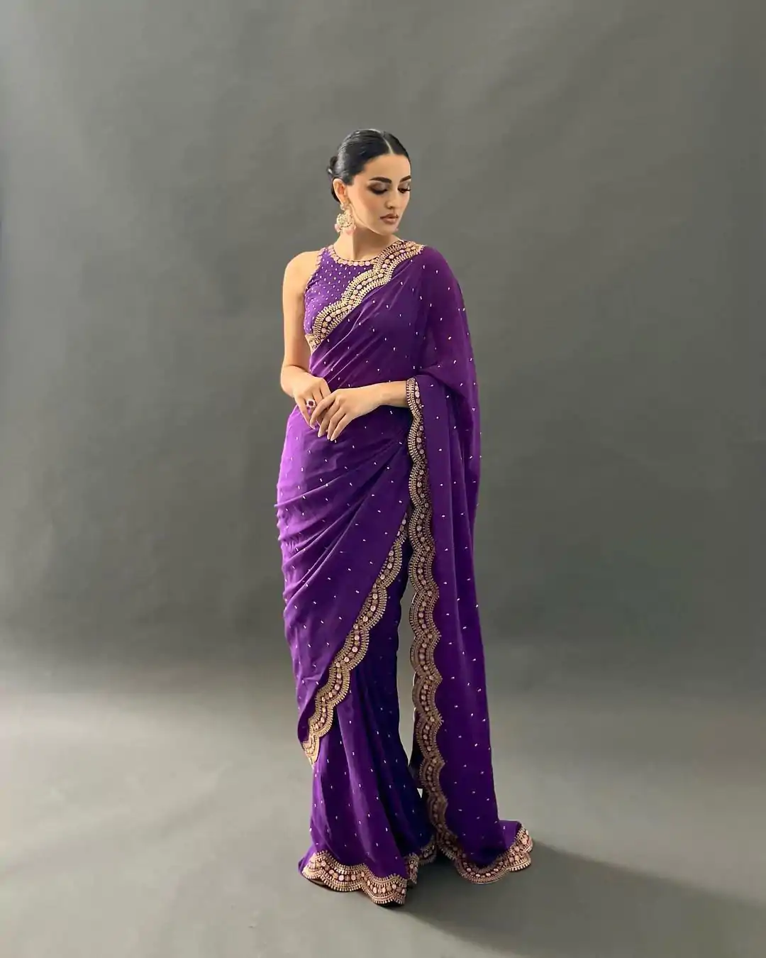 KD 359 Violet Color Georgette Thread Mith Moti Work Saree Casual, Party Wear, Wedding, Events Etc. Expected Delivery 4-6 Working Days @1849/- | Embroidered Sarees, Bollywood Sarees, Creative Sarees, Designer Sarees, Ethnic Saree, Modern Digital sarees, Party Wear Sarees, Sarees