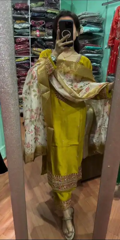 SR 1622 Yellow Color Chinnon Silk Embroidery Sharara Suit Wedding, Party, Festive, Events Etc. Expected Delivery 4-6 Working Days @1949 | Casual Suits, Creative suits, Designer Suits, Palazzo Suits, Party Wear Suits, Salwar suit, Straight Suits