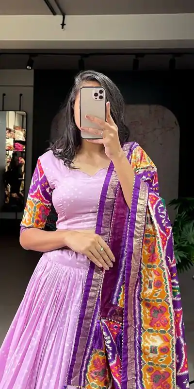 LNB 1684 Lavender Color Tussar Silk Patola Printed Lehenga Cho Festive Party Wedding, Events etc. Delivery 4-6 Working Days @2549/- | Creative Lehenga, Bollywood Lehenga, Designer Lehenga, Embroidered Lehenga, Lehenga, Party Wear Lehenga