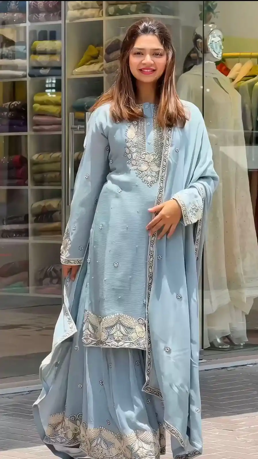 SSR 473 Sky Blue Color Georgette Embroidery Sequence Salwar Suit Wedding, Party, Festive, Events Expected Delivery 4-6 Working Days @ 2099/- Only | Casual Suits, Creative suits, Designer Suits, Party Wear Suits, Salwar suit, Straight Suits
