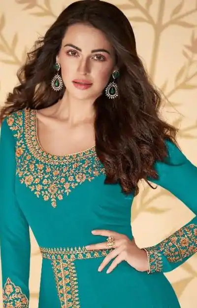 FC ASHIRWAD 7216 Blue Color Georgette Embroidery Sharara Suit Wedding, Party, Festive Expected Delivery 4-6 Working Days @2299/- | Casual Suits, Jump Suits, Creative suits, Designer Suits, Palazzo Suits, Party Wear Suits, Patiala Suits, Salwar suit, Straight Suits