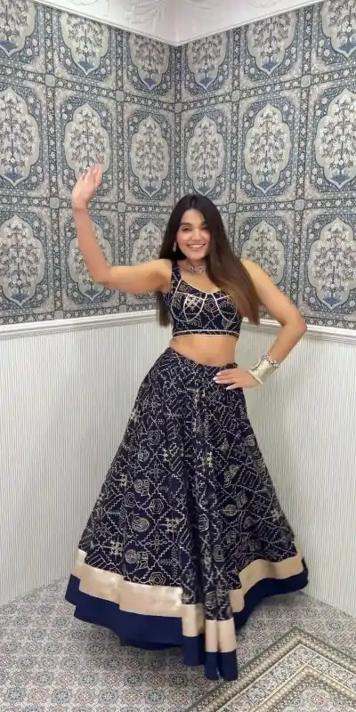 LG 613 Blue Color Rayon Printed Silk Work Lehenga Choli Festive Party Wedding, Events etc. Delivery 4-6 Working Days @1999/- | Creative Lehenga, Bollywood Lehenga, Designer Lehenga, Embroidered Lehenga, Lehenga, Party Wear Lehenga