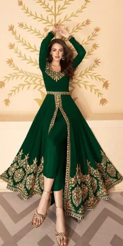FC ASHIRWAD 7216 Green Color Georgette Embroidery Sharara Suit Wedding, Party, Festive Expected Delivery 4-6 Working Days @2299/- | Casual Suits, Jump Suits, Creative suits, Designer Suits, Palazzo Suits, Party Wear Suits, Patiala Suits, Salwar suit, Straight Suits