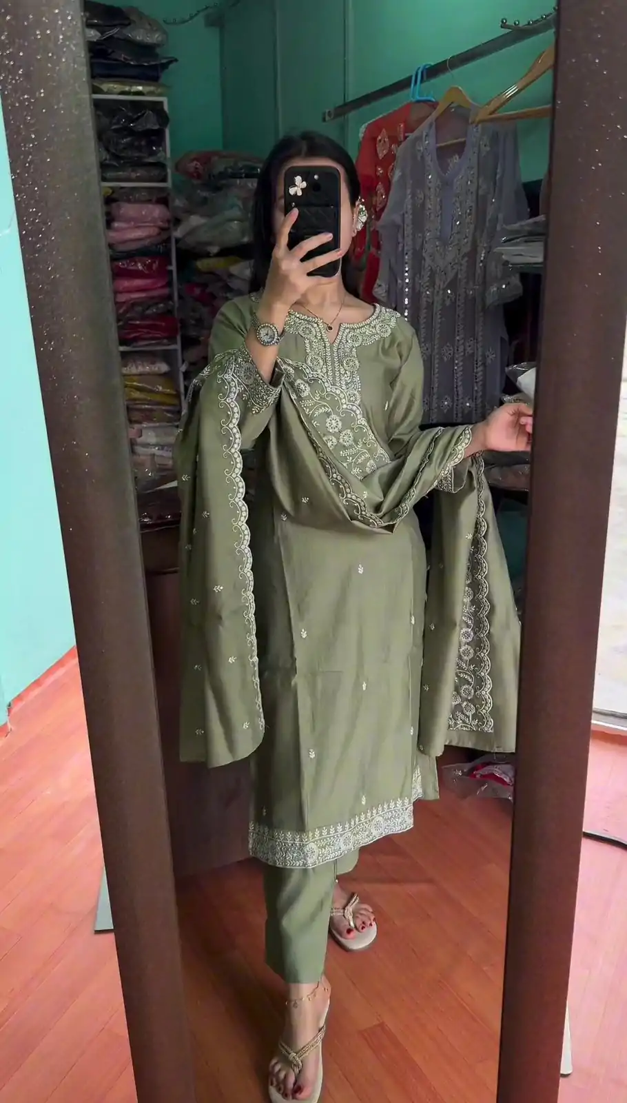 SRK 5178 Mehndi Color Chinnon Silk Embroidery Sequence Salwar Suit Wedding, Party, Festive, Events Expected Delivery 4-6 Working Days @ 2099/- | Casual Suits, Jump Suits, Creative suits, Designer Suits, Palazzo Suits, Party Wear Suits, Patiala Suits, Salwar suit, Straight Suits