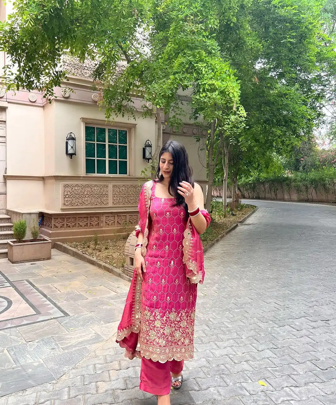 SR 1630 Pink Color Chinnon Silk Embroidery Work Sharara Suit Wedding, Party, Festive, Events Etc. Expected Delivery 4-6 Working Days @1949 | Casual Suits, Creative suits, Designer Suits, Palazzo Suits, Party Wear Suits, Salwar suit, Straight Suits
