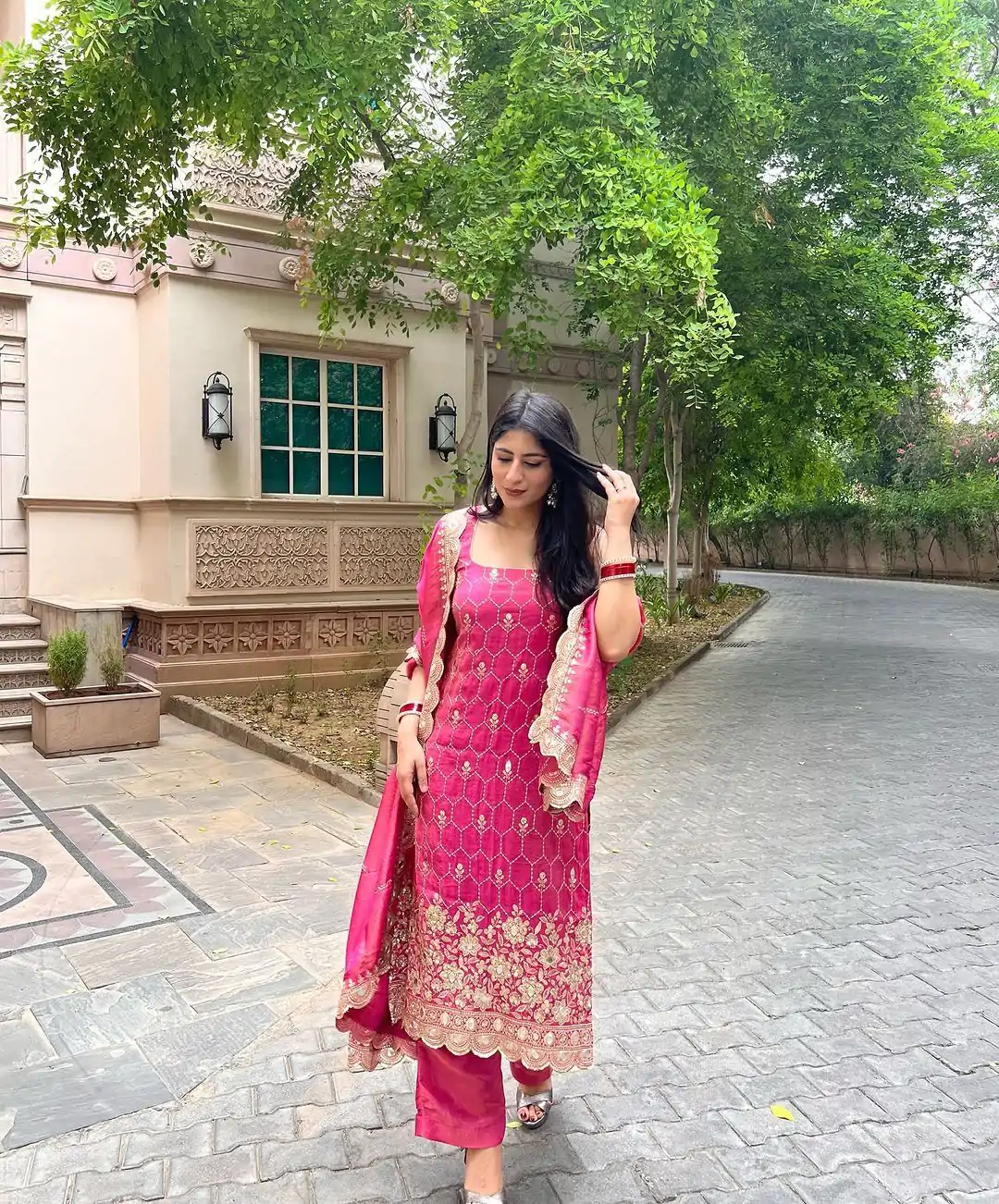 SR 1630 Pink Color Chinnon Silk Embroidery Work Sharara Suit Wedding, Party, Festive, Events Etc. Expected Delivery 4-6 Working Days @1949 | Casual Suits, Creative suits, Designer Suits, Palazzo Suits, Party Wear Suits, Salwar suit, Straight Suits