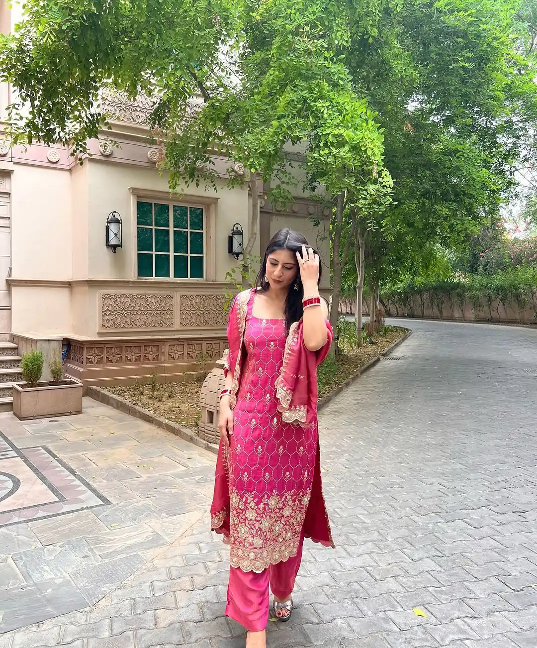 SR 1630 Pink Color Chinnon Silk Embroidery Work Sharara Suit Wedding, Party, Festive, Events Etc. Expected Delivery 4-6 Working Days @1949 | Casual Suits, Creative suits, Designer Suits, Palazzo Suits, Party Wear Suits, Salwar suit, Straight Suits