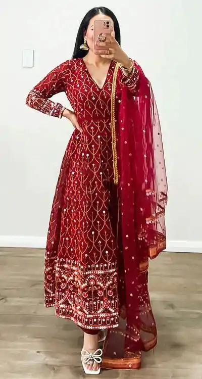 RTC 5642 Red Color Georgette Thread Sequence Work Salwar Suit Wedding, Party, Festive, Events Etc. Expected Delivery 4-6 Working Days @2449/- | Casual Suits, Jump Suits, Creative suits, Designer Suits, Palazzo Suits, Party Wear Suits, Patiala Suits, Salwar suit, Straight Suits
