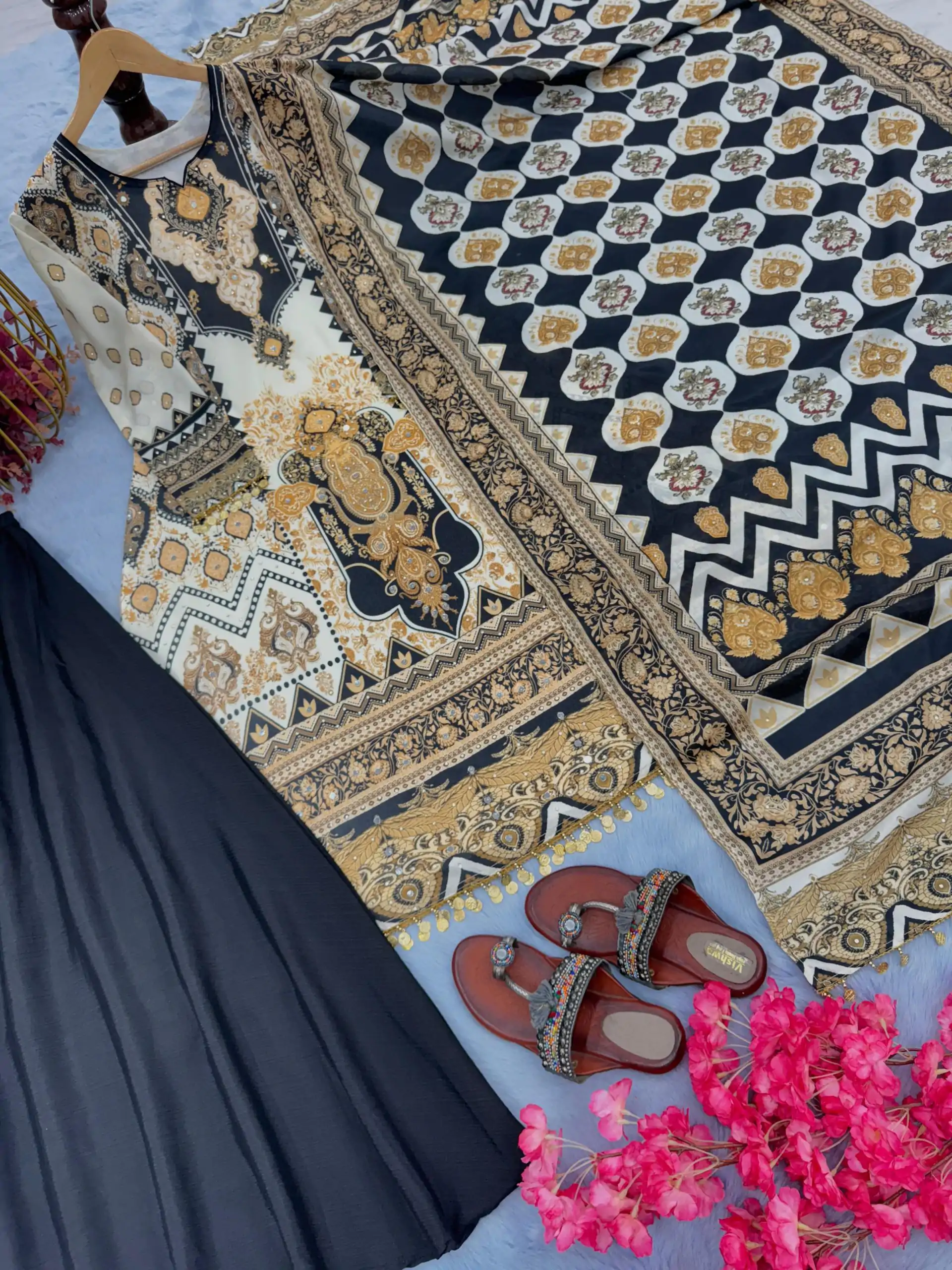 AD 166 Black Color Chinon Silk Digital Printed Work Sharara Suit Casual, Wedding, Party, Festive, Events Etc. Expected Delivery 4-6 Working Days @1949/- | Casual Suits, Jump Suits, Creative suits, Designer Suits, Palazzo Suits, Party Wear Suits, Patiala Suits, Salwar suit, Straight Suits
