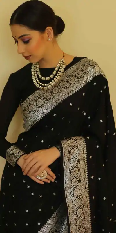 DDF Silver Black 4 Color Banarasi Soft Silk Ordinary Design Saree Casual, Party Wear, Events, Festivals Wear Etc. Expected Delivery 4-6 Working Days 1399/- | Embroidered Sarees, Bollywood Sarees, Creative Sarees, Designer Sarees, Ethnic Saree, Modern Digital sarees, Party Wear Sarees, Sarees