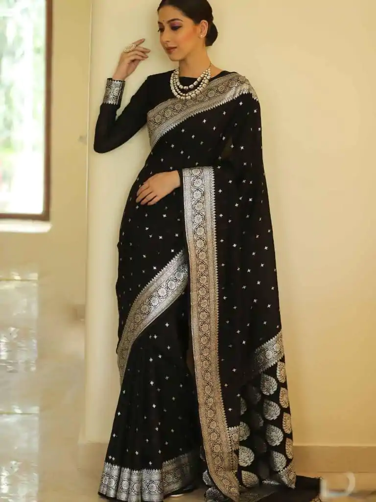 DDF Silver Black 4 Color Banarasi Soft Silk Ordinary Design Saree Casual, Party Wear, Events, Festivals Wear Etc. Expected Delivery 4-6 Working Days 1399/- | Embroidered Sarees, Bollywood Sarees, Creative Sarees, Designer Sarees, Ethnic Saree, Modern Digital sarees, Party Wear Sarees, Sarees