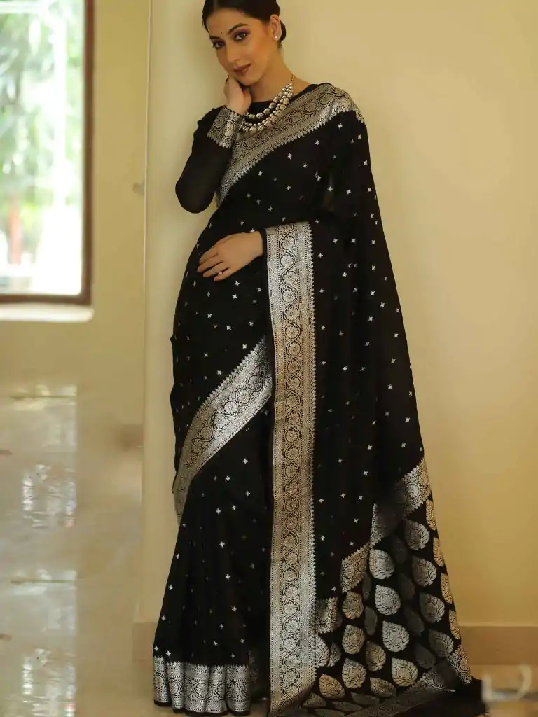 DDF Silver Black 4 Color Banarasi Soft Silk Ordinary Design Saree Casual, Party Wear, Events, Festivals Wear Etc. Expected Delivery 4-6 Working Days 1399/- | Embroidered Sarees, Bollywood Sarees, Creative Sarees, Designer Sarees, Ethnic Saree, Modern Digital sarees, Party Wear Sarees, Sarees
