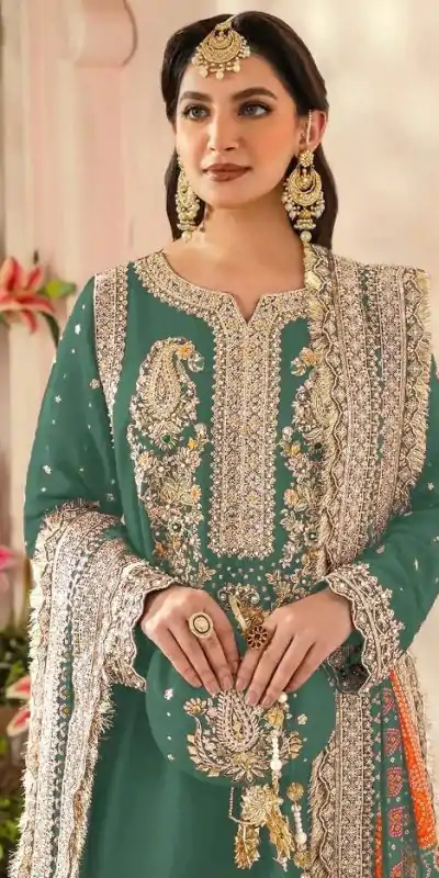FC MARIA-A 1074 Green Color Georgette Embroidery Work Salwar Suit Wedding, Party, Festive events, Expected Delivery  4-6 Working Days @2149 | Casual Suits, Creative suits, Designer Suits, Palazzo Suits, Party Wear Suits, Patiala Suits, Salwar suit, Straight Suits