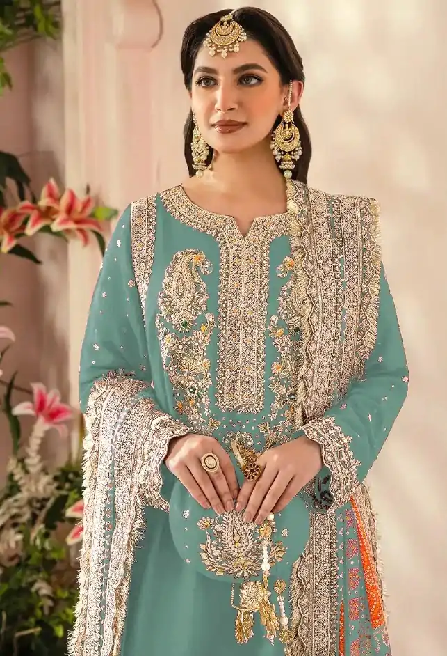 FC MARIA-A 1074 Light Blue Color Georgette Embroidery Work Salwar Suit Wedding, Party, Festive events, Expected Delivery 4-6 Working Days @2149 | Casual Suits, Creative suits, Designer Suits, Palazzo Suits, Party Wear Suits, Patiala Suits, Salwar suit, Straight Suits