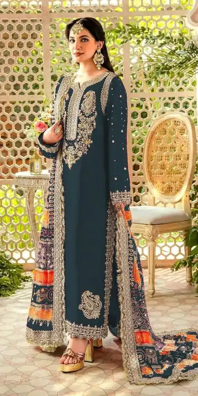 FC MARIA-A 1074 Stone Green Color Georgette Embroidery Work Salwar Suit Wedding, Party, Festive events, Expected Delivery  4-6 Working Days @2149 | Casual Suits, Creative suits, Designer Suits, Palazzo Suits, Party Wear Suits, Patiala Suits, Salwar suit, Straight Suits