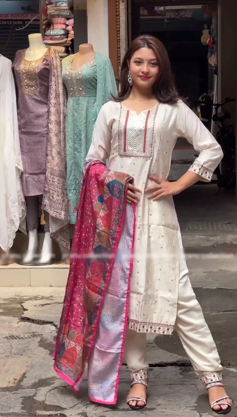 SRK 474 White Color Chinnon Silk Malty Thread Embroidery Salwar Suit Wedding, Party, Festive, Events Expected Delivery 4-6 Working Days @ 1849/- | Casual Suits, Jump Suits, Creative suits, Designer Suits, Palazzo Suits, Party Wear Suits, Patiala Suits, Salwar suit, Straight Suits