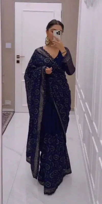 JR 621 Navy Blue Color Georgette Embroidery Sequence Saree Casual, Wedding, Festive, Events Expected Delivery 4-6 Working Days @1799/- | Embroidered Sarees, Bollywood Sarees, Creative Sarees, Designer Sarees, Ethnic Saree, Modern Digital sarees, Party Wear Sarees, Sarees