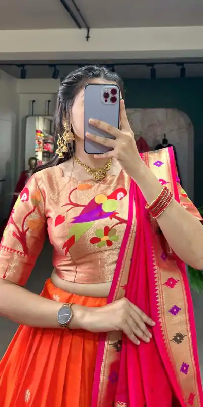 LNB 2005 Orange Jacquard Silk Weaving Zari Lehenga Choli Festive Party Wedding, Events etc. Delivery 4-6 Working Days @3499/- | Bollywood Lehenga, Creative Lehenga, Designer Lehenga, Embroidered Lehenga, Lehenga, Party Wear Lehenga