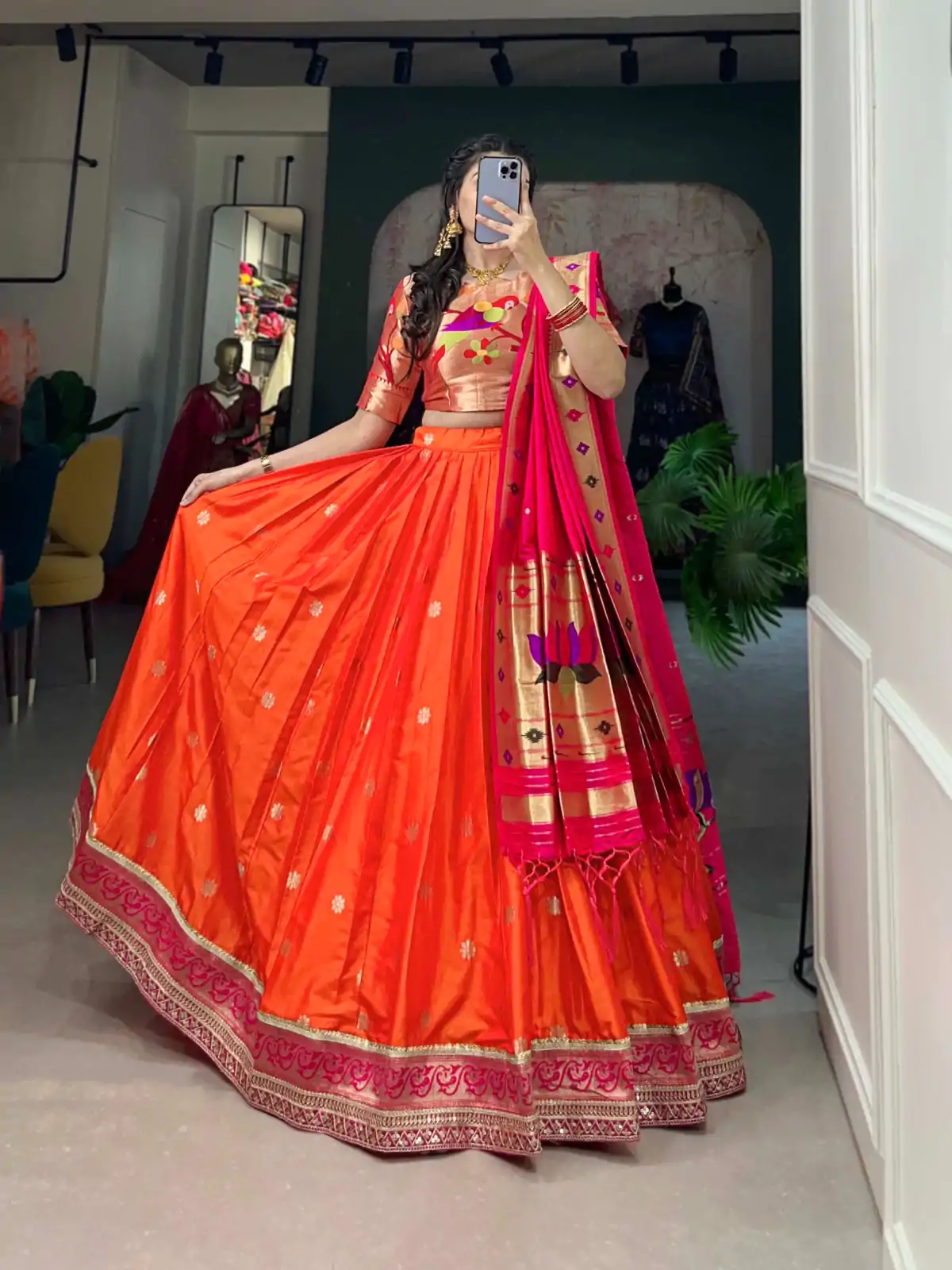 LNB 2005 Orange Jacquard Silk Weaving Zari Lehenga Choli Festive Party Wedding, Events etc. Delivery 4-6 Working Days @3499/- | Bollywood Lehenga, Creative Lehenga, Designer Lehenga, Embroidered Lehenga, Lehenga, Party Wear Lehenga