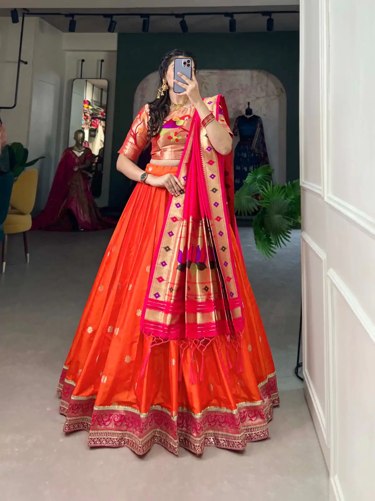 LNB 2005 Orange Jacquard Silk Weaving Zari Lehenga Choli Festive Party Wedding, Events etc. Delivery 4-6 Working Days @3499/- | Bollywood Lehenga, Creative Lehenga, Designer Lehenga, Embroidered Lehenga, Lehenga, Party Wear Lehenga