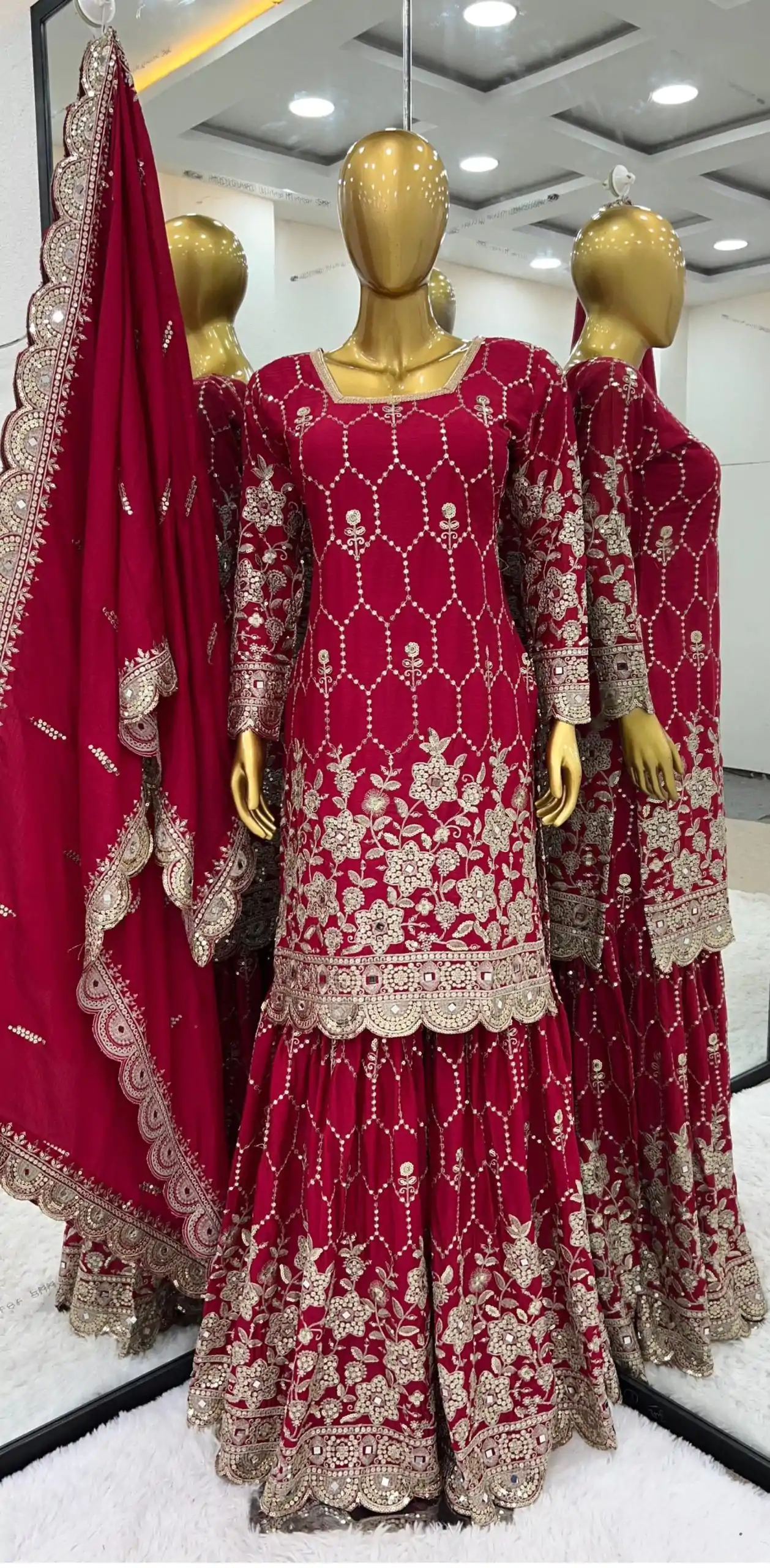 SR 1616 Red Color Heavy Chinnon Silk Embroidery Work Sharara Suit Wedding, Party, Festive, Events Etc. Expected Delivery 4-6 Working Days @2199Only | Casual Suits, Creative suits, Designer Suits, Palazzo Suits, Party Wear Suits, Salwar suit, Straight Suits