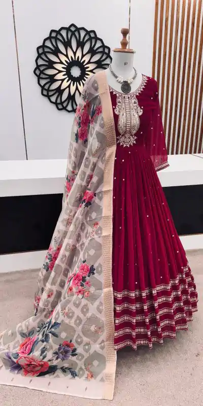 ZF 383 Pink Color Georgette Embroidery Sequence Gown Casual, Wedding, Party, Festive, Events Etc. Expected Delivery 4-6 Working Days @2149/- | Bollywood Gowns, Creative Gowns, Designer Gowns, Embroidered Gowns, Gowns, Party Wear Gowns