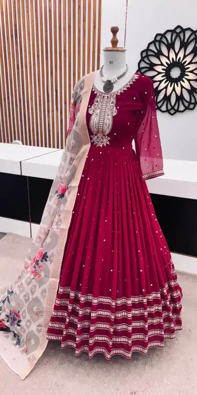 ZF 383 Pink Color Georgette Embroidery Sequence Gown Casual, Wedding, Party, Festive, Events Etc. Expected Delivery 4-6 Working Days @2149/- | Bollywood Gowns, Creative Gowns, Designer Gowns, Embroidered Gowns, Gowns, Party Wear Gowns