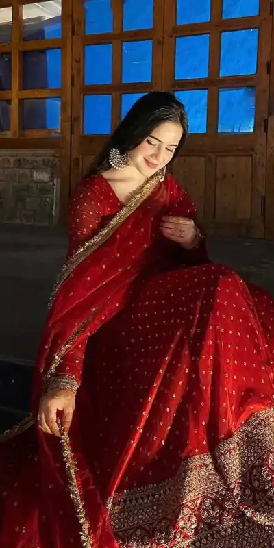 SSR 418 Red Color Georgette Embroidery Sequence Gown Casual, Wedding, Party, Festive, Events Etc. Expected Delivery 4-6 Working Days @2399/- | Bollywood Gowns, Creative Gowns, Designer Gowns, Embroidered Gowns, Gowns, Party Wear Gowns