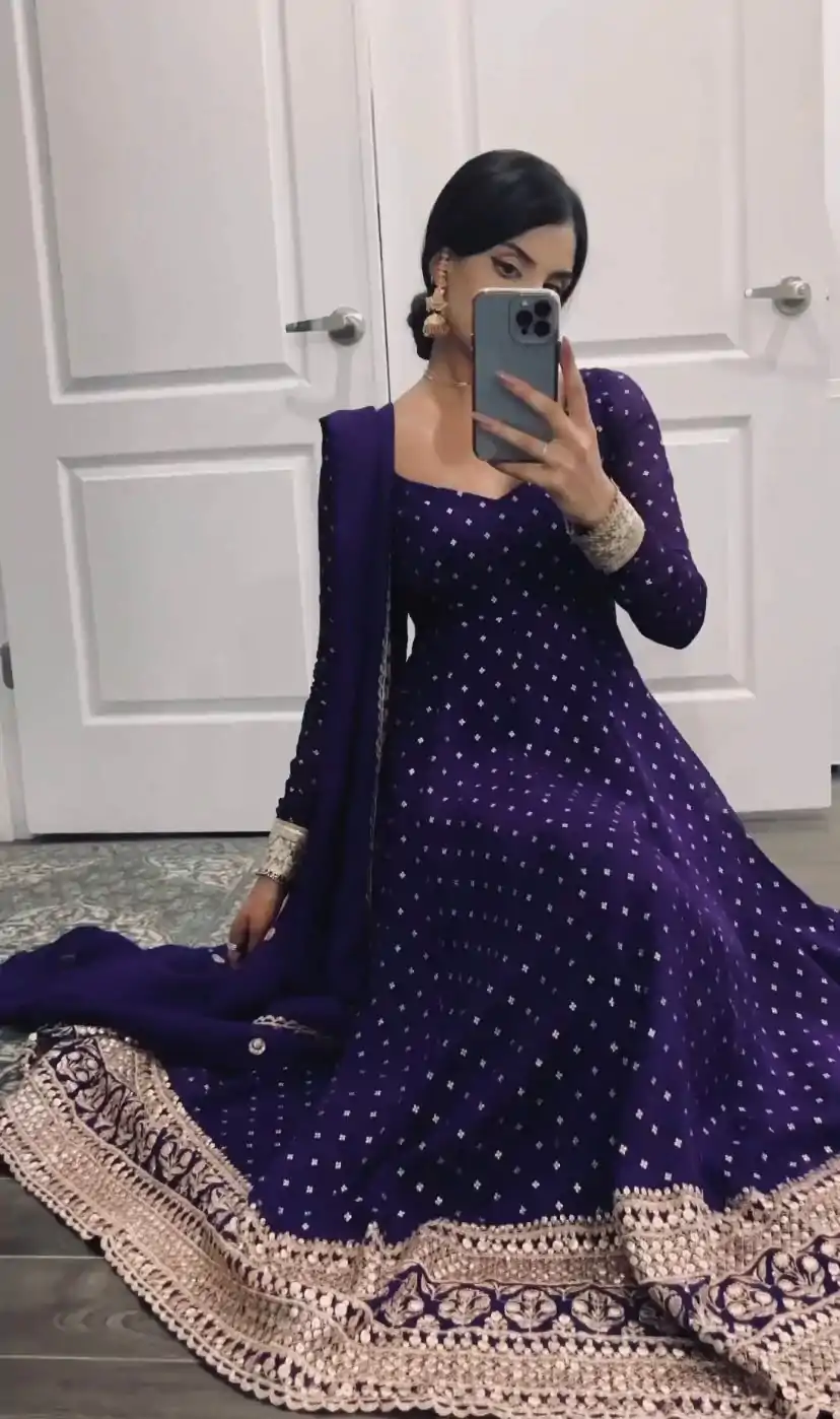 SSR 418 Violet Color Georgette Embroidery Sequence Gown Casual, Wedding, Party, Festive, Events Etc. Expected Delivery 4-6 Working Days @2399/- | Bollywood Gowns, Creative Gowns, Designer Gowns, Embroidered Gowns, Gowns, Party Wear Gowns