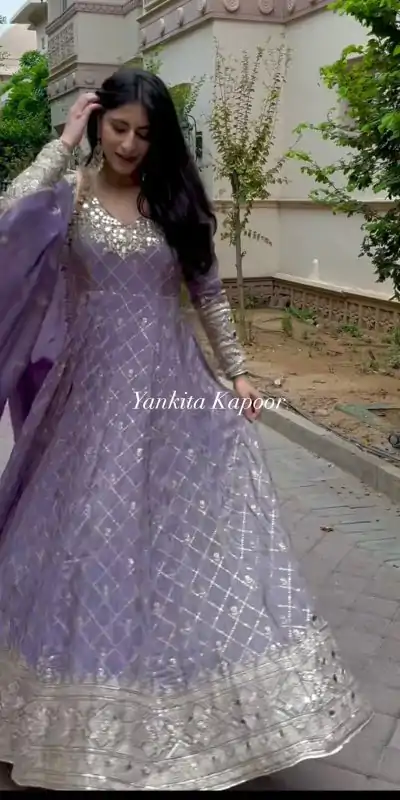 VLM 204 Violet Color Georgette Embroidery Sequence Gown Casual, Wedding, Party, Festive, Events Etc. Expected Delivery 4-6 Working Days @2149/- | Bollywood Gowns, Creative Gowns, Designer Gowns, Embroidered Gowns, Gowns, Party Wear Gowns