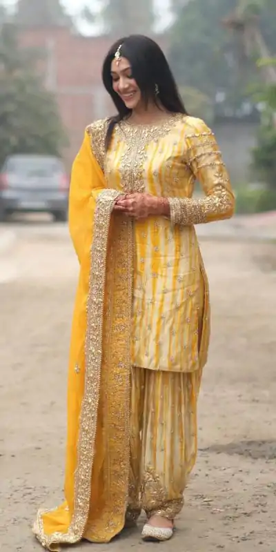 SSR 480 Yellow Color Chinnon Embroidery Sequence Salwar Suit Wedding, Party, Festive, Events Expected Delivery 4-6 Working Days @ 2499/- | Casual Suits, Jump Suits, Creative suits, Designer Suits, Palazzo Suits, Party Wear Suits, Patiala Suits, Salwar suit, Straight Suits