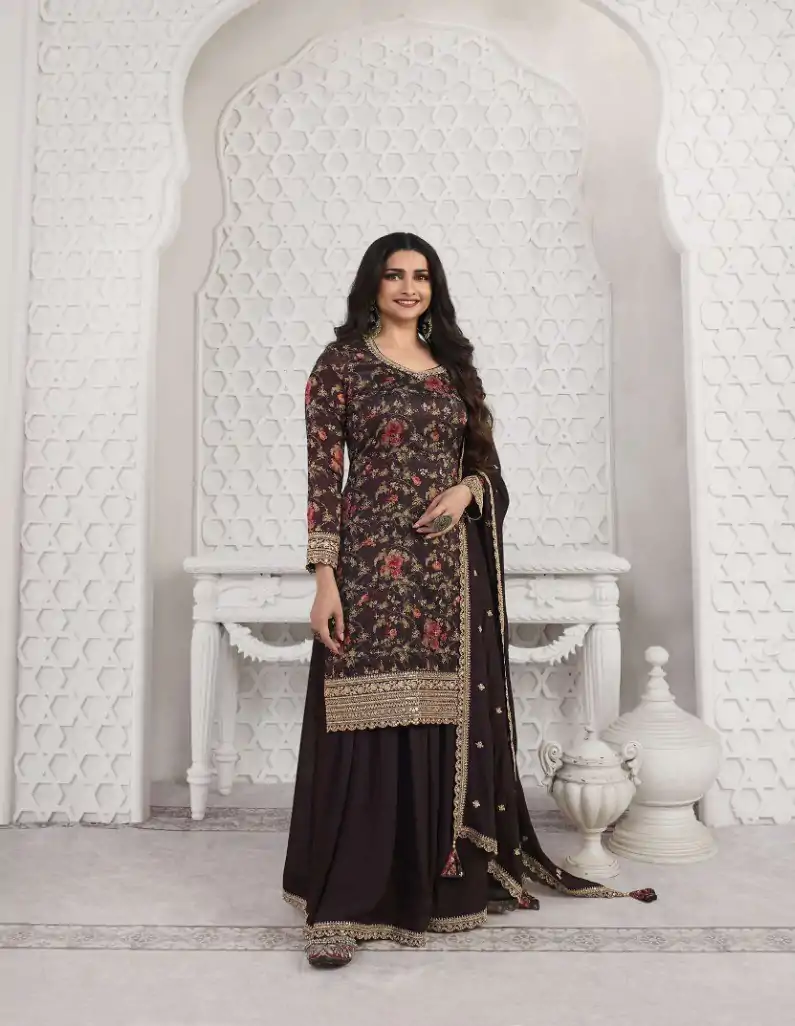 FC Swara 65583 Coffee Color Vichitra Digital Print Embroidery Salwar Suit Wedding, Party, Festive events, etc. Expected Delivery 4-6 Working Days @2699/- | Casual Suits, Jump Suits, Creative suits, Designer Suits, Palazzo Suits, Party Wear Suits, Patiala Suits, Salwar suit, Straight Suits