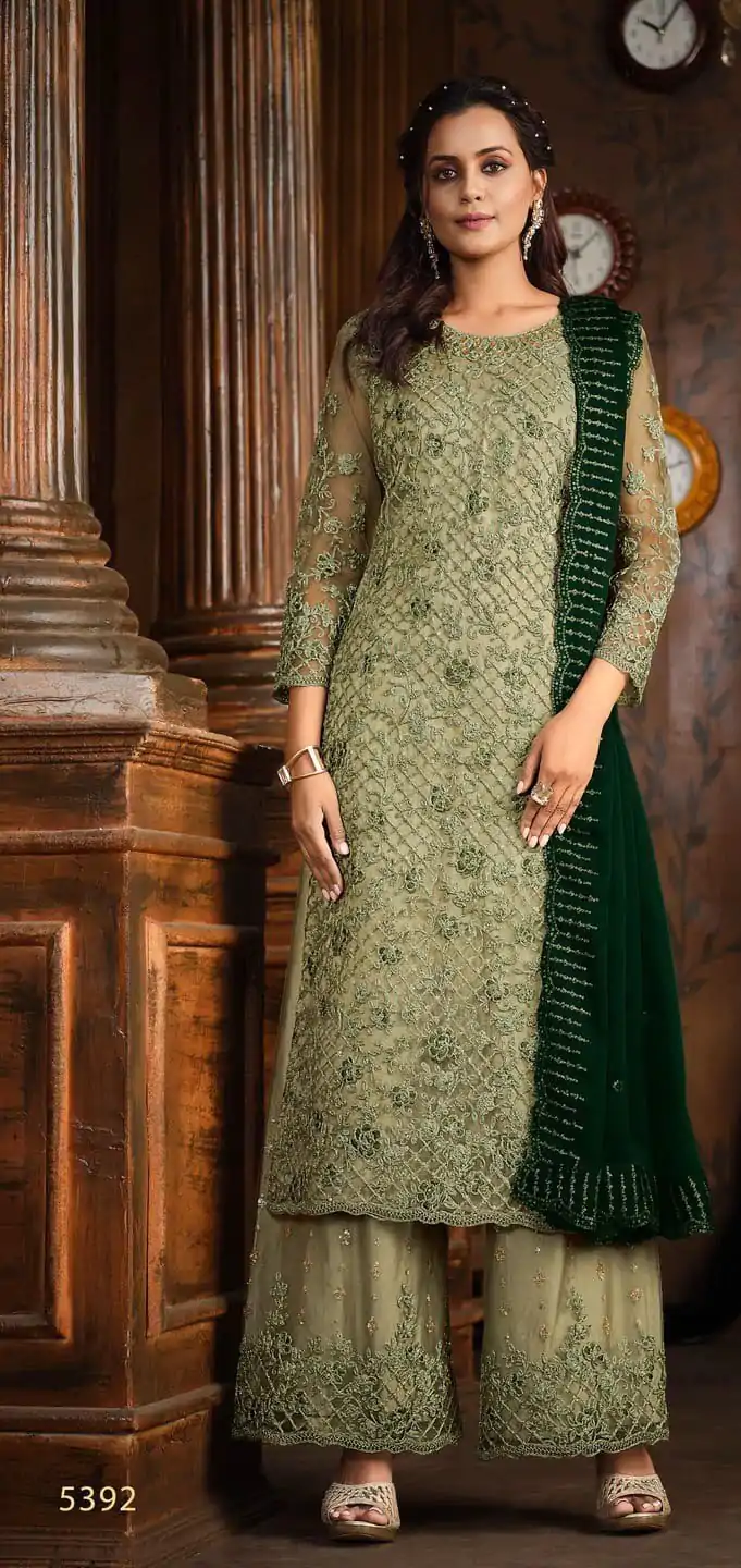 FC Vippul 5392 Green Color Heavy Net Coding Sequence Embroidery Salwar Suit Wedding, Party, Festive events, Expected Delivery  4-6 Working Days @2849 | Casual Suits, Creative suits, Designer Suits, Palazzo Suits, Party Wear Suits, Patiala Suits, Salwar suit, Straight Suits