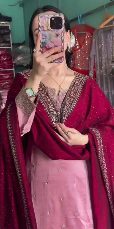 SRK 5140 Peach Color Pure Chinnon Silk Embroidery Sequence Salwar Suit Wedding, Party, Festive, Events Expected Delivery 4-6 Working Days @ 1899/- | Casual Suits, Jump Suits, Creative suits, Designer Suits, Palazzo Suits, Party Wear Suits, Patiala Suits, Salwar suit, Straight Suits