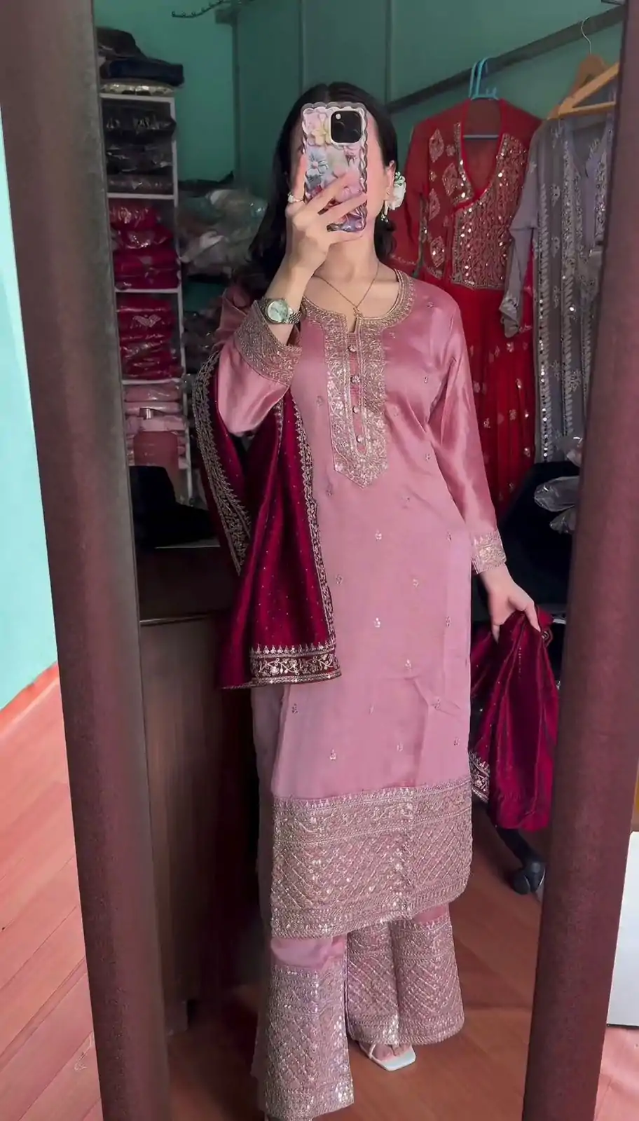 SRK 5140 Peach Color Pure Chinnon Silk Embroidery Sequence Salwar Suit Wedding, Party, Festive, Events Expected Delivery 4-6 Working Days @ 1899/- | Casual Suits, Jump Suits, Creative suits, Designer Suits, Palazzo Suits, Party Wear Suits, Patiala Suits, Salwar suit, Straight Suits