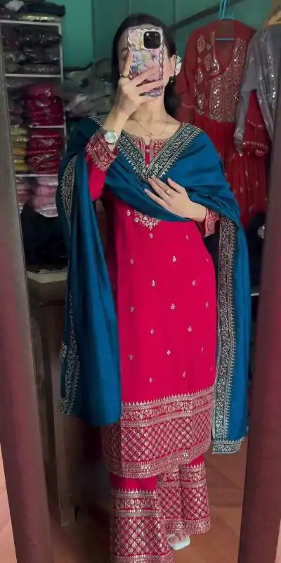 SRK 5140 Pink Color Pure Chinnon Silk Embroidery Sequence Salwar Suit Wedding, Party, Festive, Events Expected Delivery 4-6 Working Days @ 1899/- | Casual Suits, Jump Suits, Creative suits, Designer Suits, Palazzo Suits, Party Wear Suits, Patiala Suits, Salwar suit, Straight Suits