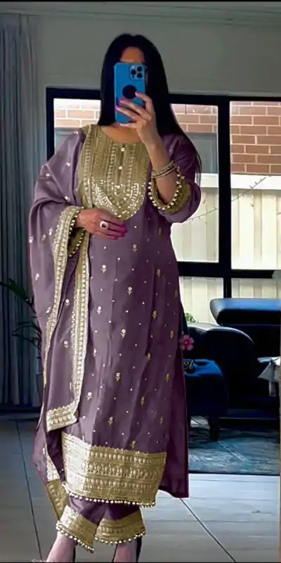 NSR 814 Purple Color Pure Chinnon Silk Embroidery Sequence Salwar Suit Casual, Party Festive, Events Etc. Expected Delivery 4-6 Working Days @2049/- | Casual Suits, Jump Suits, Creative suits, Designer Suits, Palazzo Suits, Party Wear Suits, Patiala Suits, Salwar suit, Straight Suits