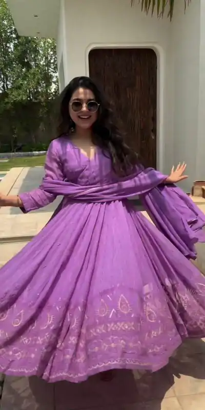 SSR 479 Violet Color Georgette Embroidery Sequence Gown Casual, Wedding, Party, Festive, Events Etc. Expected Delivery 4-6 Working Days @2149/- | Bollywood Gowns, Creative Gowns, Designer Gowns, Embroidered Gowns, Gowns, Party Wear Gowns