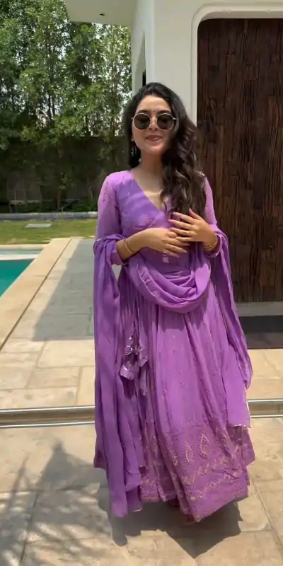 SSR 479 Violet Color Georgette Embroidery Sequence Gown Casual, Wedding, Party, Festive, Events Etc. Expected Delivery 4-6 Working Days @2149/- | Bollywood Gowns, Creative Gowns, Designer Gowns, Embroidered Gowns, Gowns, Party Wear Gowns