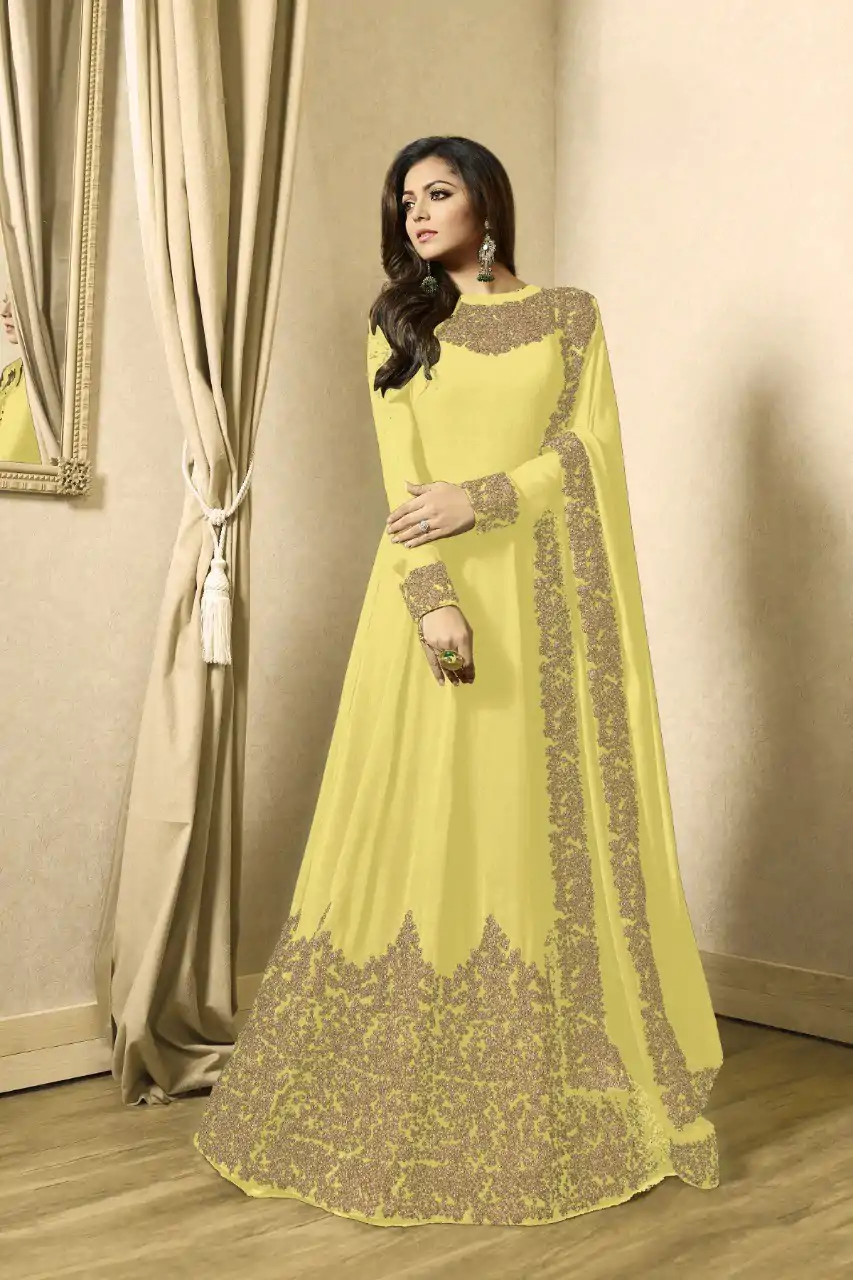 FC TL 1701 Yellow Color Georgette Cording Embroidery Sharara Suit Wedding, Party, Festive Expected Delivery 4-6 Working Days  @1749/- | Casual Suits, Jump Suits, Creative suits, Designer Suits, Palazzo Suits, Party Wear Suits, Patiala Suits, Salwar suit, Straight Suits