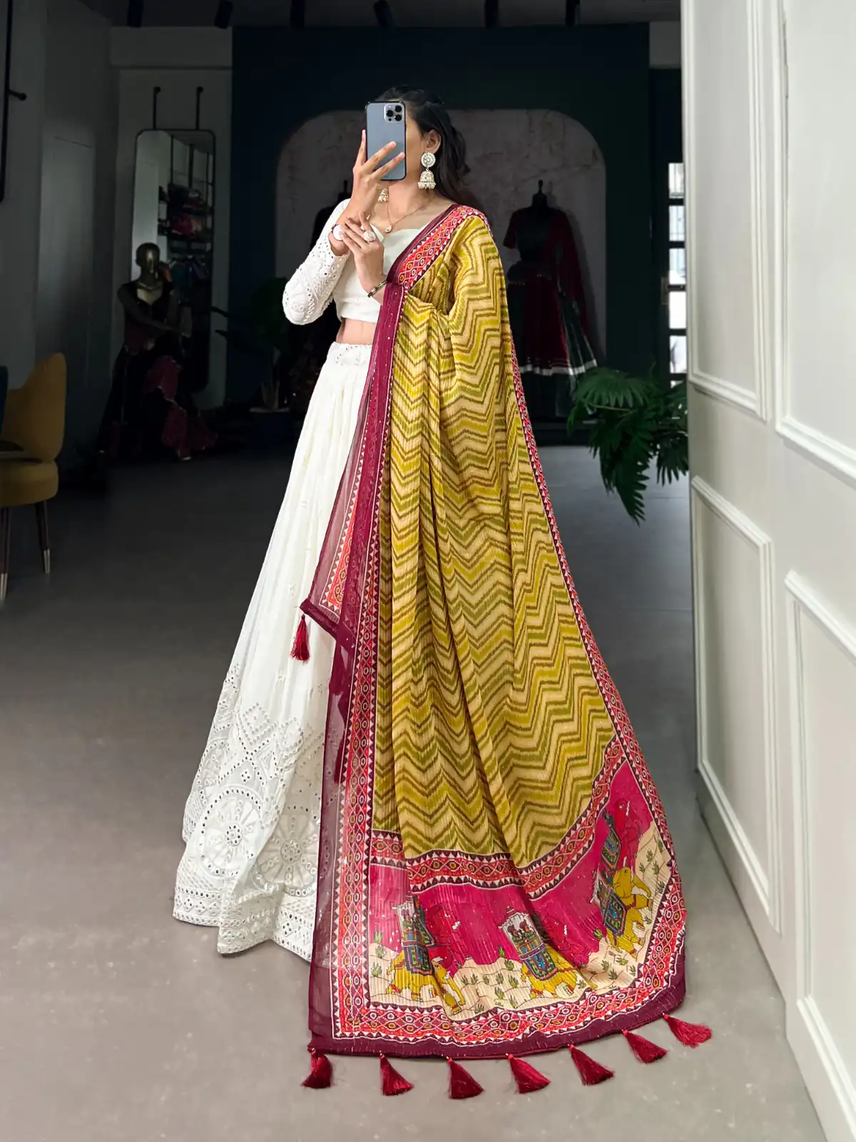 LNB 1500 White Color Georgette Lucknowi Paper Mirror Lehenga Choli Festive Party Wedding, Events etc. Delivery 4-6 Working Days @3499/- | Creative Lehenga, Bollywood Lehenga, Designer Lehenga, Embroidered Lehenga, Lehenga, Party Wear Lehenga