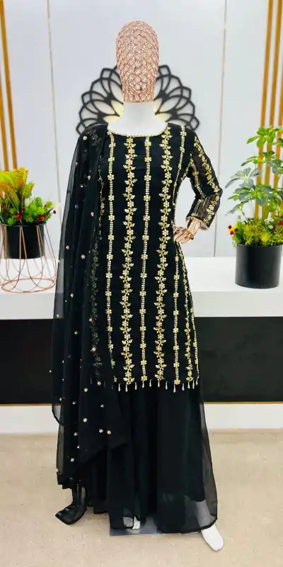 SRK 5121 Black Color Georgette Heavy Sequence Embroidery Salwar Suit Wedding, Party, Festive, Events Expected Delivery 4-6 Working Days @ 1899/- | Casual Suits, Jump Suits, Creative suits, Designer Suits, Palazzo Suits, Party Wear Suits, Patiala Suits, Salwar suit, Straight Suits