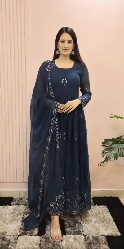 DC G55 Royal Blue Color Sequence Embroidery Georgette Gown Casual, Wedding, Party, Festive, Events Etc. Expected Delivery 4-6 Working Days @2099/- | Bollywood Gowns, Creative Gowns, Designer Gowns, Embroidered Gowns, Gowns, Party Wear Gowns