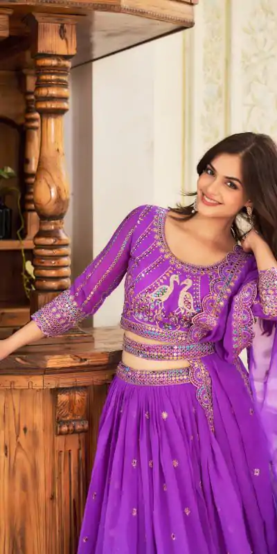 Ram 027 Violet Color Georgette Multi Sequence Work Lehenga Choli Casual, Wedding, Festive, Events Expected Delivery 4-6 Working Days @3049/- | Creative Lehenga, Bollywood Lehenga, Designer Lehenga, Embroidered Lehenga, Lehenga, Party Wear Lehenga