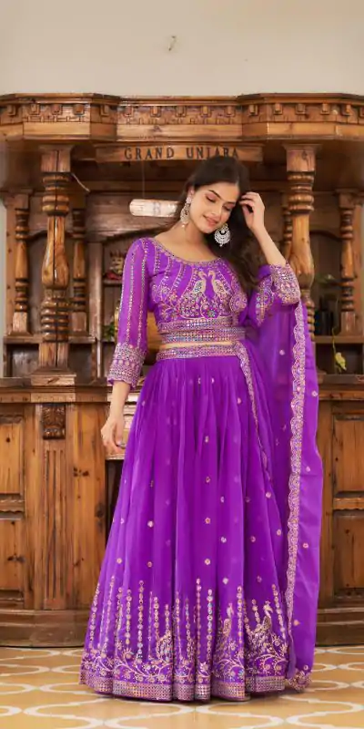Ram 027 Violet Color Georgette Multi Sequence Work Lehenga Choli Casual, Wedding, Festive, Events Expected Delivery 4-6 Working Days @3049/- | Creative Lehenga, Bollywood Lehenga, Designer Lehenga, Embroidered Lehenga, Lehenga, Party Wear Lehenga