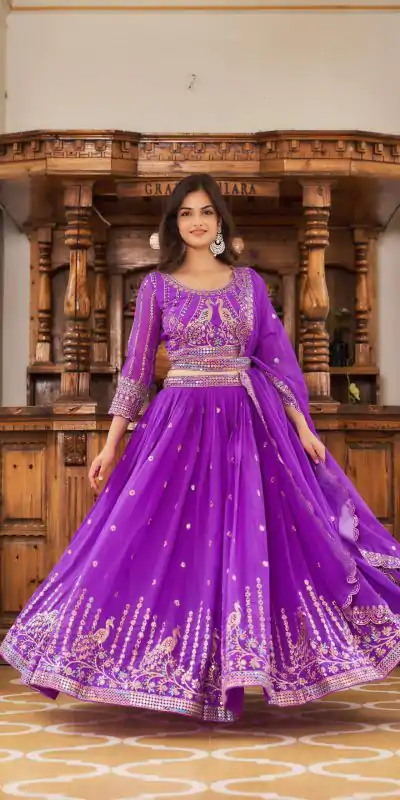 Ram 027 Violet Color Georgette Multi Sequence Work Lehenga Choli Casual, Wedding, Festive, Events Expected Delivery 4-6 Working Days @3049/- | Creative Lehenga, Bollywood Lehenga, Designer Lehenga, Embroidered Lehenga, Lehenga, Party Wear Lehenga