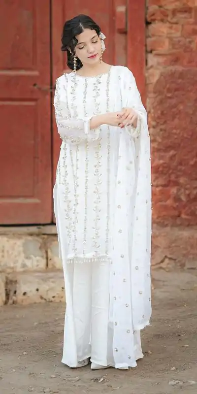 SRK 5121 White Color Georgette Heavy Sequence Embroidery Salwar Suit Wedding, Party, Festive, Events Expected Delivery 4-6 Working Days @ 1899/- | Casual Suits, Jump Suits, Creative suits, Designer Suits, Palazzo Suits, Party Wear Suits, Patiala Suits, Salwar suit, Straight Suits