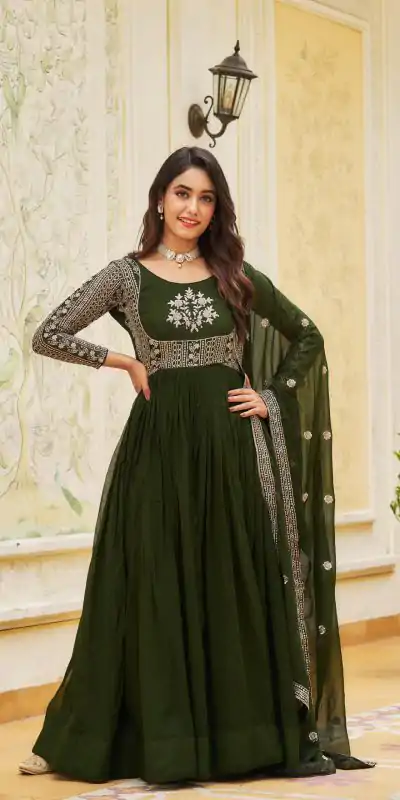 Ram 025 Green Color Georgette Sequence Embroidery Gown Casual, Wedding, Festive, Events Expected Delivery 4-6 Working Days @1999/- | Bollywood Gowns, Creative Gowns, Designer Gowns, Embroidered Gowns, Gowns, Party Wear Gowns