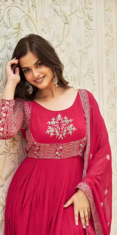 Ram 025 Pink Color Georgette Sequence Embroidery Gown Casual, Wedding, Festive, Events Expected Delivery 4-6 Working Days @1999/- | Bollywood Gowns, Creative Gowns, Designer Gowns, Embroidered Gowns, Gowns, Party Wear Gowns