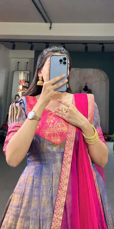 YNF 5307 Blue Color Kanjivaram Zari Weaving Work Gown Casual, Wedding, Festive, Events, Designer Party Wear, Delivery 4-6 Working Days @1849 | Bollywood Gowns, Creative Gowns, Designer Gowns, Embroidered Gowns, Gowns, Party Wear Gowns